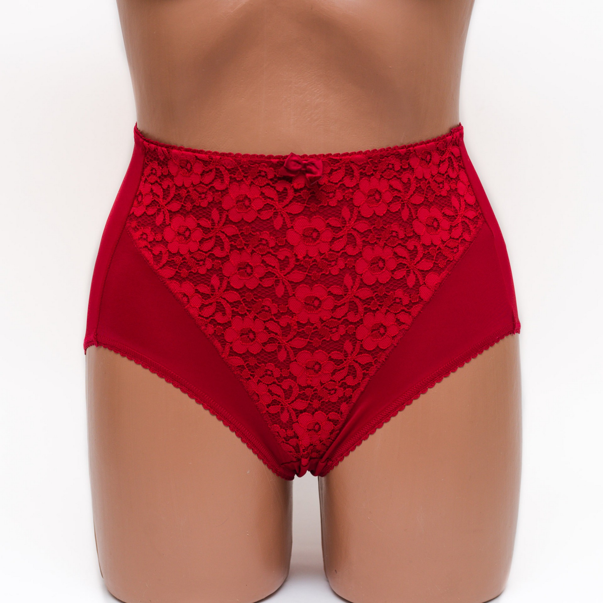Жіночі трусики високої посадки з мереживом Anfen 5-308 бордові k3605-5