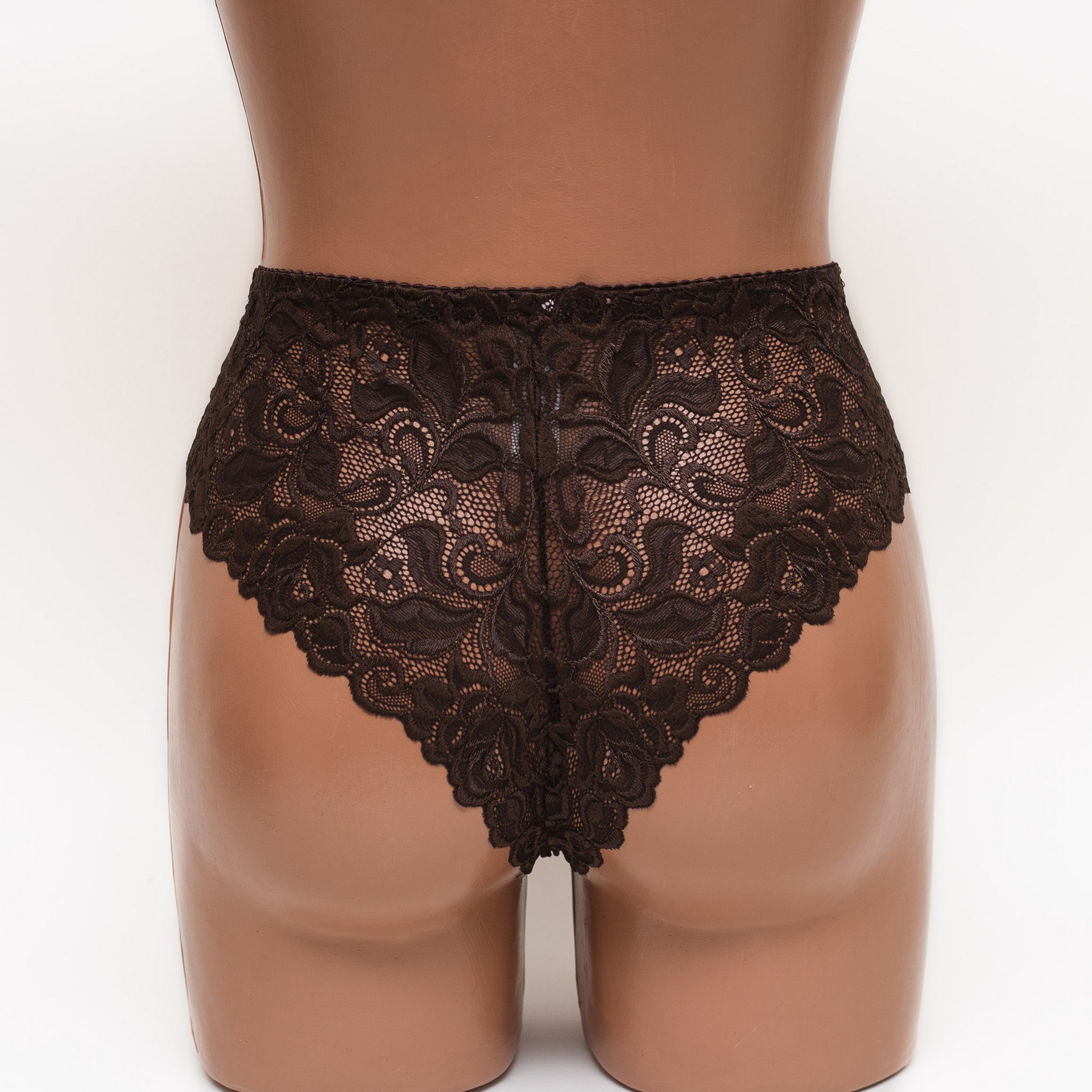 Женские трусики-стринги микрофибра с кружевом Annajolly 9863 коричневые k3530-6