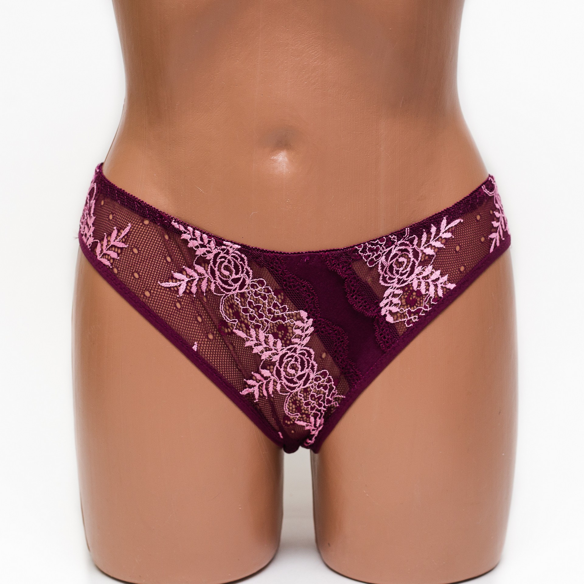 Женские трусики хлопок с кружевом Anttifu 7346 марсала k3580-1