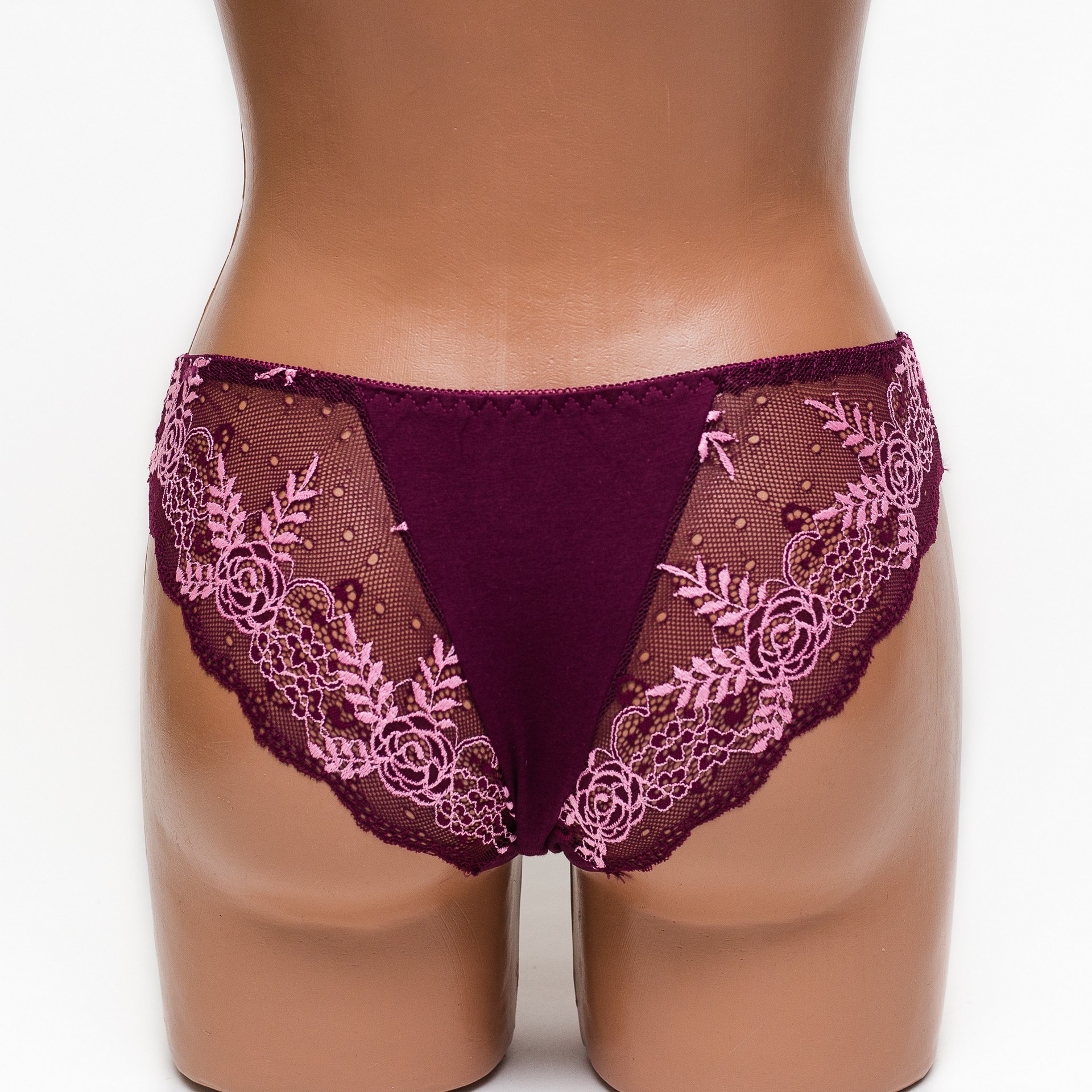 Женские трусики хлопок с кружевом Anttifu 7346 марсала k3580-1