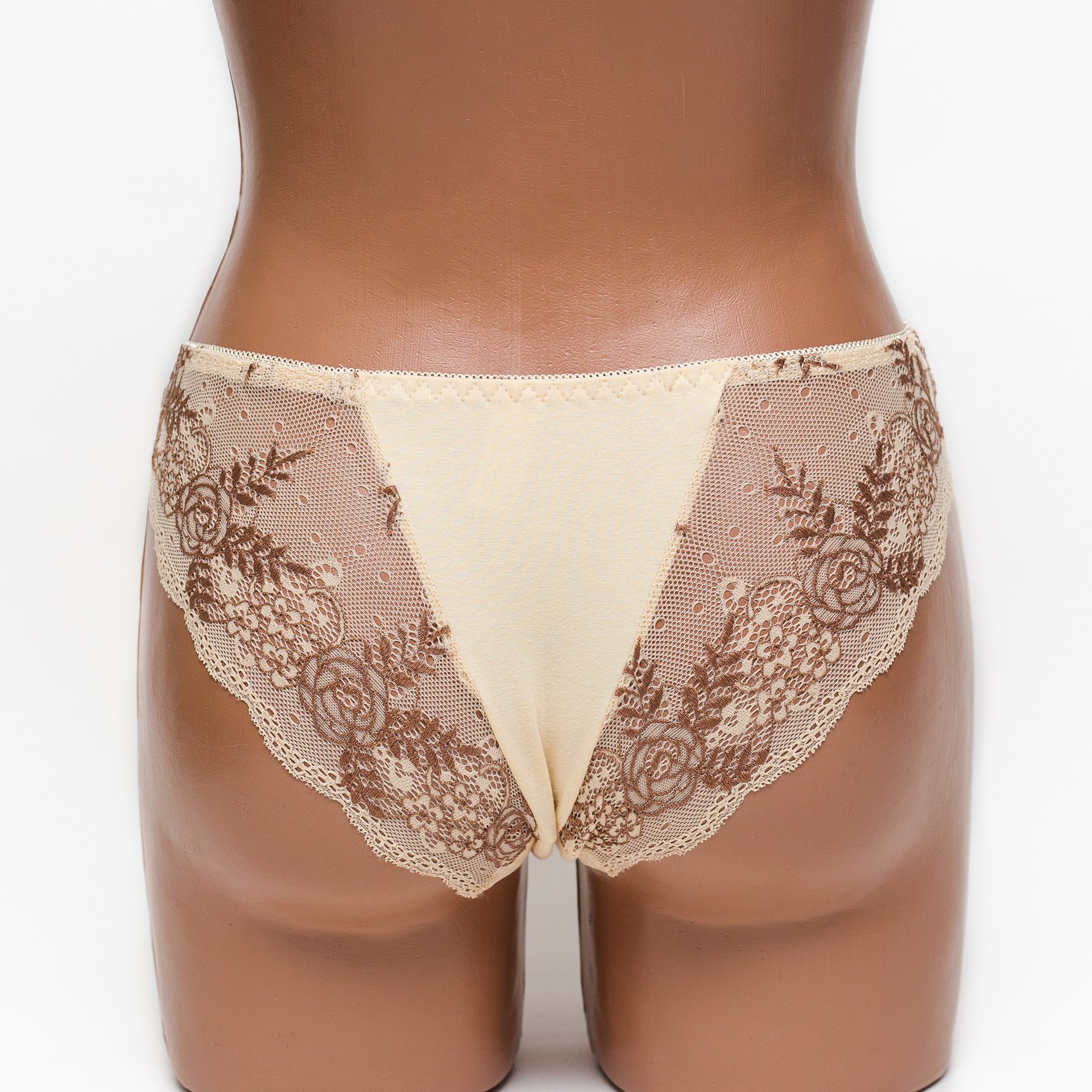 Женские трусики хлопок с кружевом Anttifu 7346 бежевые k3580-6