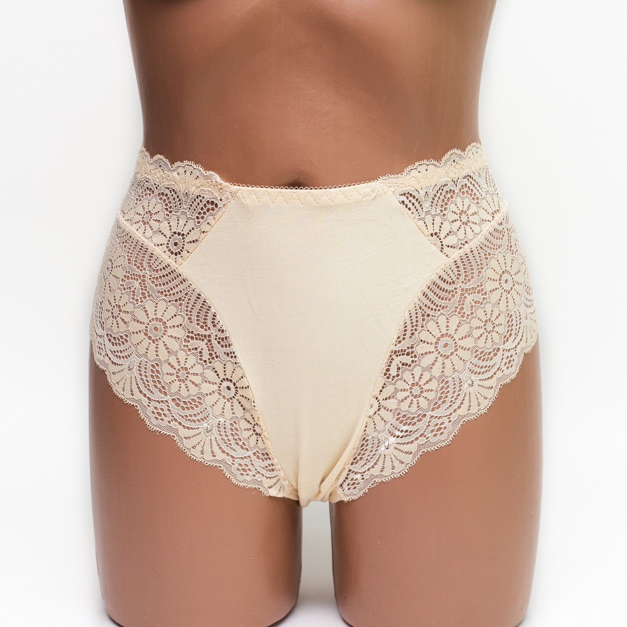 Женские трусики хлопок с кружевом Anttifu 6289 бежевые k3511-2