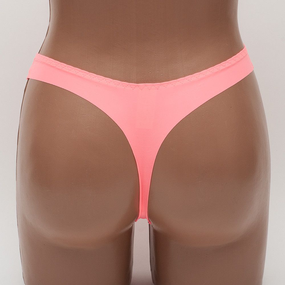 Женские трусы стринги бесшовные персик - неон Hana k8125-7